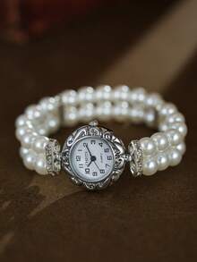 1 件金色手镯式石英表，时尚休闲日常佩戴，适合作为返校/毕业礼物 - 白色 - 查看 4