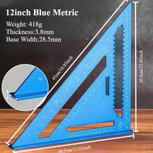 Regla triangularétrica de aleación de aluminio de alta precisión para carpintería de ''/12'' con transportador de ángulo recto y indicador de marcado portátil RB0O - 7 pulgadas azul métrica - Ver 10