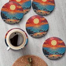 6pcs 2D Printed Ocean & Beach Shell Design Coasters, Made Of PET Material, Suitable For Patio, Kitchen, Living Room, Home Gatherings, Tabletop Decor, Great Gift For Friends & Family On Holidays, Weddings, Mother's Day, Birthdays, Party Accessories - Multicolor C - View 4