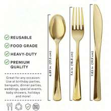 Bộ dao nĩa mạ vàng 100/50/25/10 món, dùng cho bánh ngọt/salad/món ăn phương Tây/mì Ý/que khuấy cà phê, có thể tái sử dụng, thích hợp cho tiệc tùng, ngoài trời, họp mặt gia đình, đám cưới, sinh nhật, ngày lễ, nhà bếp, đồ dùng bàn ăn, quà tặng. Dễ dàng vệ sinh và tái sử dụng! Bộ dao nĩa - Đồ dùng tiệc hoàn hảo - Vàng - Xem 3