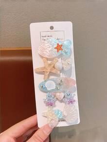 5pcs/Set Ocean Theme Hair Clips For Girls, Decorated With Dolphins, Starfish, Pearls, Versatile Hair Accessories - Multicolor - View 5