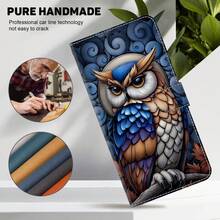 GLANDOTU Capa carteira para celular em Pu com ilustração vintage de coruja, compartimentos para cartões e cordão, capa protetora com suporte dobrável para diversos modelos de celular. - Multicolorido - Ver 7
