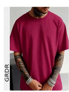 GRDR Men's All-Match Shiny Star Round Neck Short Sleeve T-Shirt, White Starry Casual Versatile Top, Breathable & Moisture-Wicking Comfortable, Spring/Summer - Hot Pink - View 2