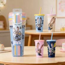 Miniso Disney Zootopia Straw Plastic Cup 4 - Piece Set, 520mL Large Capacity Meeting Various Drinking Needs, Vivid Character Patterns Adding Usage Fun, High - Quality Plastic Material , Suitable For Home And Outing (1 Set) - Multicolor - View 4