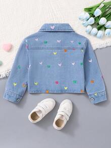 New Girls Toddler Asymmetrical Heart Embroidery Cute Casual Denim Jacket, Spring/Summer/Autumn - Baby Blue - View 8