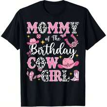 Birthday Mother's Day Denim Girl T-Shirt, Plus Size, Perfect As A Touching Mother's Day Gift, Ideal For Christmas And New Year's Party Outfits, Christmas Decorations, And Christmas Presents. - 黑色 - 查看 1