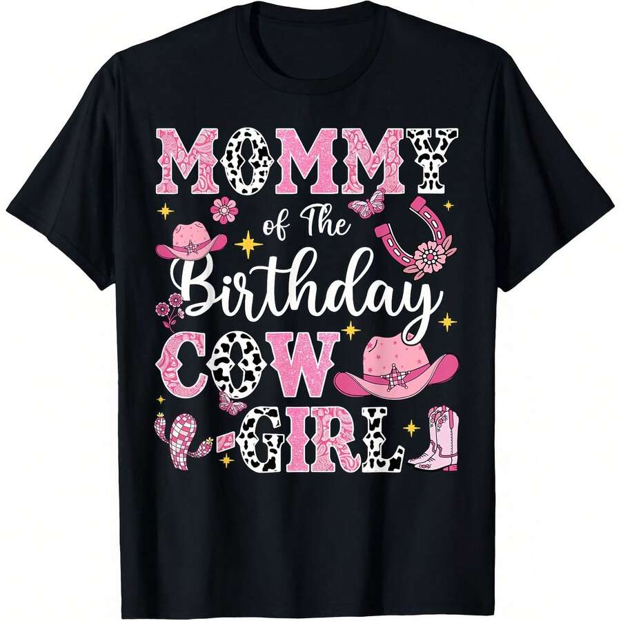 Birthday Mother's Day Denim Girl T-Shirt, Plus Size, Perfect As A Touching Mother's Day Gift, Ideal For Christmas And New Year's Party Outfits, Christmas Decorations, And Christmas Presents. - 黑色 - 查看 1