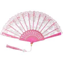 Lace Handheld Folding Fan Embroidered Flower Decorative Folding Fans Japanese Hand Fan 1920s Costume Wedding Bridal Dancing Tea Party (1, White) - Pink - 查看 13