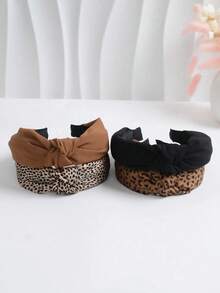 1 chiếc băng đô xoắn bằng polyester kiểu retro, họa tiết da báo và màu trơn, phù hợp cho mọi mùa, phụ kiện tóc khi đi du lịch. - Nhiều màu - Xem 7