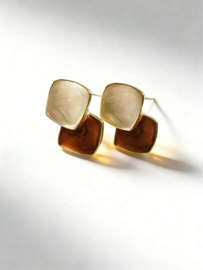 1对复古渐变耳环，油画风格吊坠耳环，韩式简约优雅女士耳环