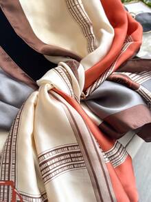 1 pieza Bufanda de unicolor de seda sintética con patrón de patchwork, chal versátil para la playa, protección solar, accesorio de moda adecuado para uso diario, vacaciones, esencial de viaje - Multicolor - Ver 4