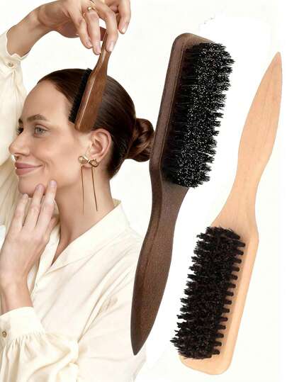 1pc Unisex Boar Bristle Hair Brush, Multi-Functional Smooth Brush, Beard Brush, Fragrance-Free Professional Styling Comb, Gradient Comb And Wooden Comb, Streamlined Handle Design, Suitable For Professional Styling, Women's Ponytail, Men's Beard, Smoothing Dry Hair, Hairline Control, Wide-Tooth Comb And Fine-Tooth Comb Set, Hair Styling, Texturizing, Polishing, Softening Hair, Suitable For Men And Women, Practical Mother's Day Gift, Popular Easter Gift, Holiday Gift, Birthday Gift, Professional Hair Care Set, Suitable For Men And Women