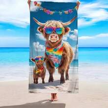 Prosop de plajă cu imprimeu de vacă Highland - Material moale, ușor, rezistent la nisip, cu uscare rapidă din poliester, potrivit pentru călătorii, înot, surfing, yoga, camping și accesorii de plajă, covoraș de plajă - 2 - Vizualizare 3