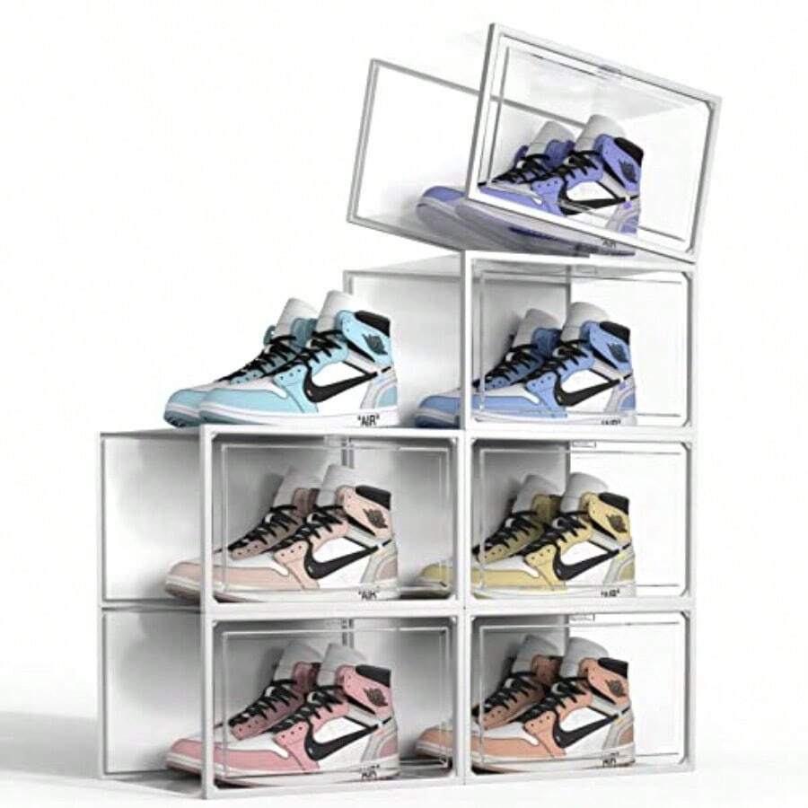 See Spring - Paquete de 6 cajas de almacenamiento de zapatos organizador de zapatos apilable de plástico transparente para clóset contenedores de zapatos extragrandes para exhibición de tenis de - Transparente - Ver 1