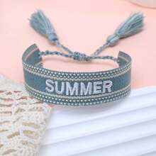 1条复古刺绣“SUMMER”字样手工编织波西米亚风手链，适合送给家人、朋友、学生，也适合旅行和派对佩戴。 - 薄荷綠 - 查看 4