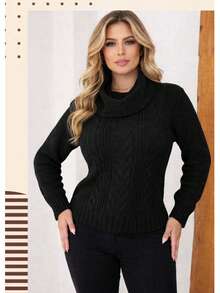 Turtleneck Knit Blouse - Black - View 3