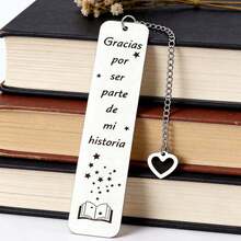 西班牙语励志书签 - “感谢你出现在我的生命中”不锈钢心形吊坠书签，阅读爱好者文学礼物，教师朋友和家人感恩礼物 - 彩色 - 查看 1