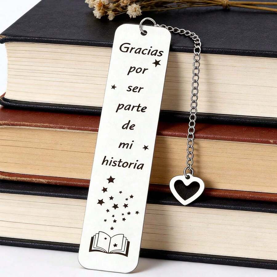 西班牙语励志书签 - “感谢你出现在我的生命中”不锈钢心形吊坠书签，阅读爱好者文学礼物，教师朋友和家人感恩礼物 - 彩色 - 查看 1