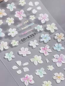5D热带芙蓉花美甲贴纸 – 彩色浮雕极光炫彩花卉设计，带自粘滑扣，夏季美甲装饰，DIY美甲用品，适合女性、美甲师和家庭沙龙套装，2片装 - 彩色 - 查看 5
