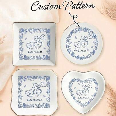 Bandeja personalizada para anillos, bandeja de joyería personalizada, bandeja de joyería de cumpleaños personalizada, bandeja de cerámica para anillos personalizada, bandeja de joyería personalizada, bandeja para anillos de boda personalizada, regalo para amigos, regalo de cumpleaños, regalo para dama de honor, regalo para mejor amiga, colorida, linda, adorable, divertida, estilo Kawaii, de moda, unisex, casual, personalizada