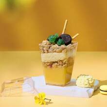 10个5盎司方形透明甜点杯，带盖，欧式烘焙慕斯杯，家用布丁和酸奶杯，咖啡馆下午茶水果杯，派对蛋糕杯 - 查看 2