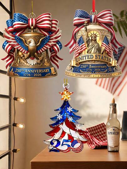 1 pieza/3 piezas Adorno acrílico de 250 años de los Estados Unidos, 250.º aniversario 1776 2026 para patrióticos, tres estilos para elegir, regalo del Día de la Independencia, decoración del Cuatro de Julio, recuerdo del Día de la Independencia Americana