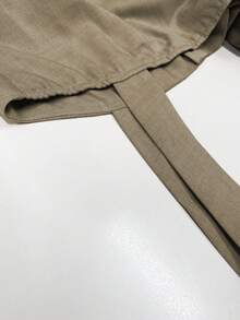 Women's French Style Woven Two Pieces Set Sleeveless Square Neck Button Front Ruffle Hem Top & High Waist Flattering Wide Leg Pants Khaki Summer - Khaki - View 5