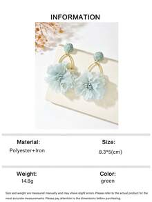 1 Pair Mori Style Sweet Fresh Floral Raffia Fabric Flower Tassel Earrings, Suitable For Women's Vacation And Daily Wear - Green - View 6