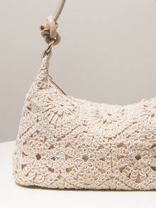 Women's Floral Print Shoulder Bag, Bohemian Style Summer Beach Bag, Essential For Travel & Vacation, Comes With Crochet Set - Apricot - View 4