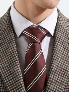 1条男士酒红色条纹领带，休闲简约百搭 - 彩色 - 查看 2