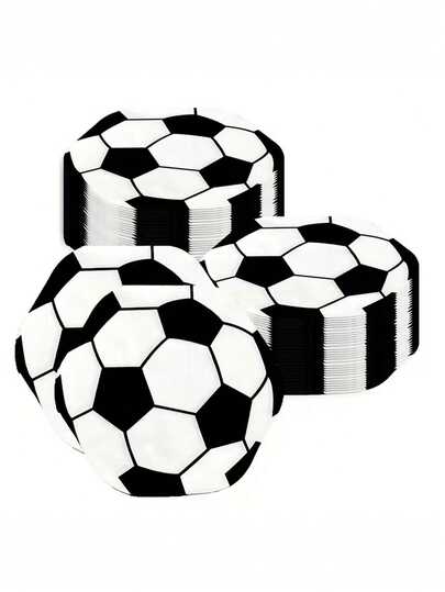 20 piezas/paquete Servilletas desechables con forma de balón de fútbol, vajilla con tema deportivo en blanco y negro, adecuado para decoración de fiestas de cumpleaños, Año Nuevo y eventos deportivos