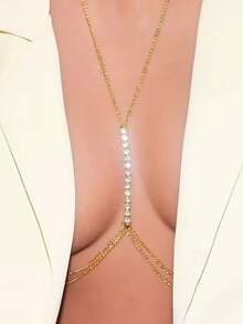 1件时尚性感水晶镶嵌吊带腰链，适合海滩派对、节日礼物 - 金色 - 查看 6