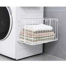 Giỏ đựng quần áo bẩn bằng sắt nghệ thuật, Giỏ đựng quần áo bẩn cao cấp gắn tường phòng tắm, Giỏ đựng quần áo bẩn lớn có nam châm, có thể gập lại. - trắng - Xem 1