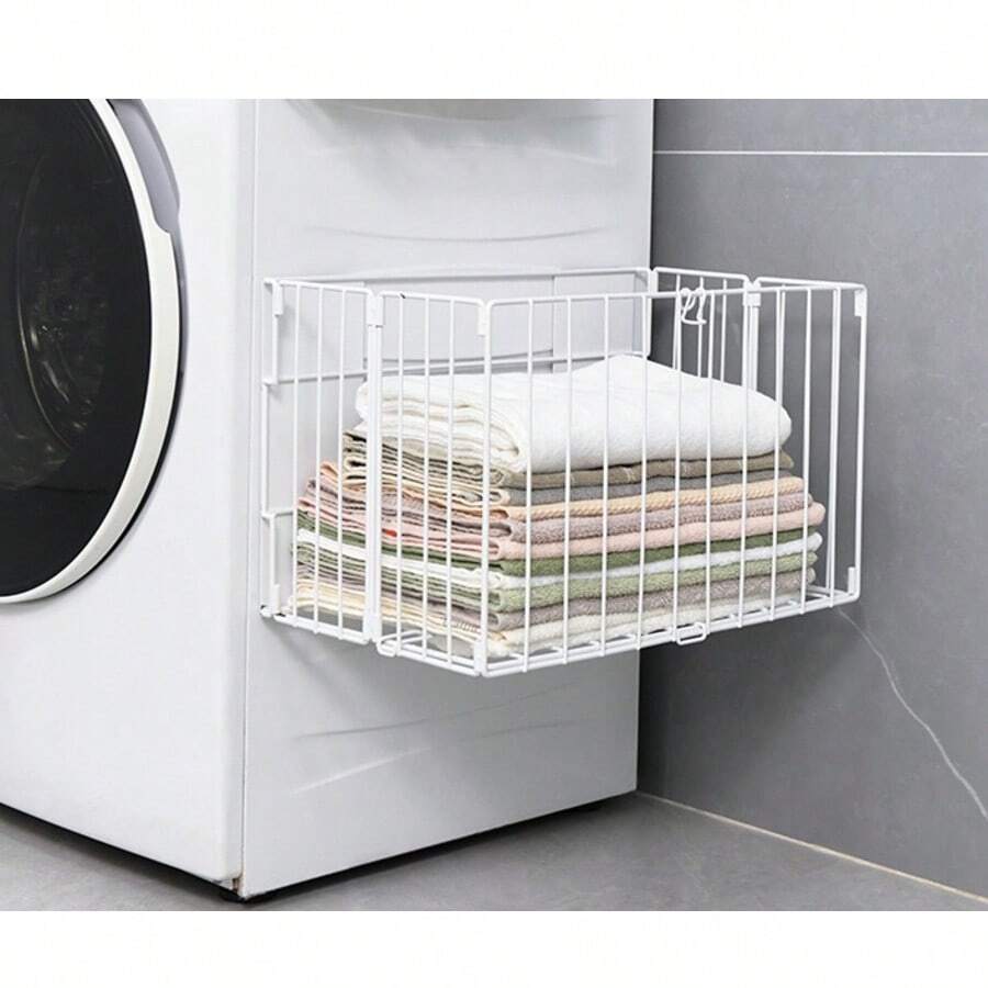 Giỏ đựng quần áo bẩn bằng sắt nghệ thuật, Giỏ đựng quần áo bẩn cao cấp gắn tường phòng tắm, Giỏ đựng quần áo bẩn lớn có nam châm, có thể gập lại. - trắng - Xem 1