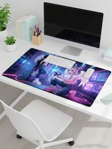 超大号超顺滑、超宽、超长游戏鼠标垫，可水洗、防水、防滑，尺寸为 39.37 英寸 x 19.69 英寸，橡胶底座，织物表面，赛博朋克激光枪和天使霓虹巷图案，适用于键盘和电脑的大尺寸桌面垫，兼容有线和无线鼠标，适用于办公室、家庭、游戏，个性化礼物，母亲节礼物 - 查看 3