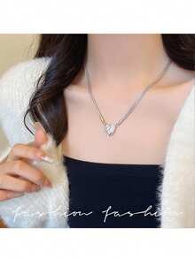 1件 - 新款奢华高档心形钛钢项链，多层配饰项链，甜美、酷炫、大胆的女孩项圈链 - 彩色 - 查看 6