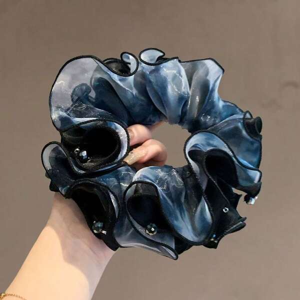 ダーククラウド レトロサテンシュシュ、ハイエンドラインストーンヘアタイ、韓国スタイルのヘアアクセサリー、トラベルアクセサリー、ポニーテールホルダー、ヘアゴム、ヘアロープ、ヘアゴム