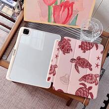 1 Ốp lưng bảo vệ bằng acrylic trong suốt cao cấp in hình rùa biển và sao biển màu hồng, có khe cắm bút, chân đế từ tính đa góc và chức năng tự động bật/tắt màn hình, tương thích với iPad Pro/Air, và Pad 5/6/28. - Nhiều màu - Xem 2