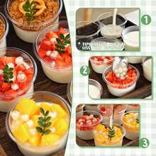 100 Pack Plastic Dessert Cups With Dome Lids (No Hole) And Sporks, 8oz/12oz/16 Oz Clear Disposable Fruit Cups With Lids, Disposable Clear Parfait Cups, PET Crystal Clear Cups, Snack Bowls For Parties For Yogurt Parfait Ice Creams Pudding Cakes Appetizers, Fruits, Mousse - 8OZ(100 cups + 100 cup lids + 100 sporks) - 查看 10