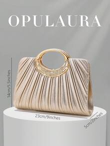 OpulAura 女士时尚闪亮水晶水钻晚宴手拿包，璀璨奢华镶钻正式礼服手提包，适合晚宴、派对、约会、鸡尾酒会、生日派对、婚礼、生日礼物等场合。 - 金色 - 查看 3