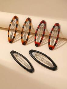 6pcs Girls' Casual Leopard Print Waterdrop Oval Bang Clips Side BB Clips Suitable For Daily Wear - Multicolor - View 4