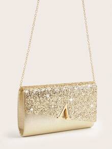REMANLAND Bolso de mano de noche brillante, bolso de sobre elegante y de moda, bolso de mano para fiesta de boda de señoras - Dorado - Ver 3