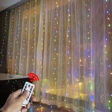 300 LED Curtain String Lights, Fairy String Lights With 8 Light Modes & Remote Controlled, 9.8x9.8ft Indoor Outdoor String Lights For Christmas, Weddings, Party, Bedroom, Wall, Window - 彩色光 - 查看 1