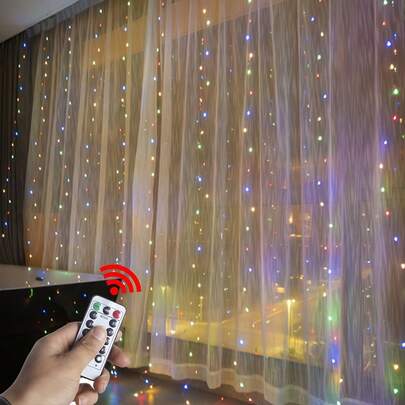300 LED Curtain String Lights, Fairy String Lights With 8 Light Modes & Remote Controlled, 9.8x9.8ft Indoor Outdoor String Lights For Christmas, Weddings, Party, Bedroom, Wall, Window