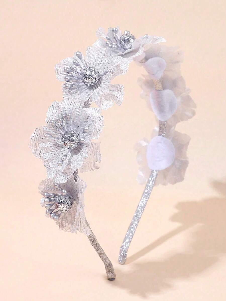 1pc Wedding Season Floral Headband For Girls, Fairy Flower Hair Band, White Gold Silver Flower Crown Headpiece For Teen Girls, Birthday Party, Performance, Hosting, Elegant White Flower Headdress For Wedding Party, Vacation, Daily Wear, Girly Sweet Princess Hair Accessories. - Multicolor - View 1