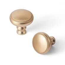 2个复古黄铜/香槟金橱柜旋钮，锌合金圆珠环边抽屉拉手，仿古手工雕刻圆顶把手，丝滑质感表面，含安装螺丝，适用于厨房 - 單孔 - 查看 9