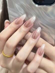 30片壓克力美甲貼片 杏仁形/溫柔透明漸層美甲藝術 乾淨性感風格 適合日常工作、校園、約會等多用途 長效裸色美甲 - 彩色 - 查看 2