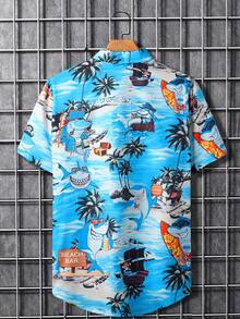 Smiling Pirate Shark Surfing On Tropical Waves Showing Fearless Joy Of Ocean Adventure And Summer Freedom 3D Print Mens Casual Short Sleeve Button Down Beach Shirt - trắng - Xem 2