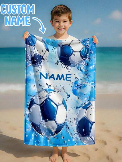 1 Personalized Children's Customized Soccer Beach Towel, Summer Children's Birthday Gift, Summer Style, Beach Trip, Customized Beach Towel, Swimming Pool, Beach Decoration