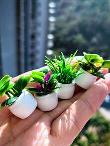 迷你人造盆栽植物 | 逼真樹脂盆栽與花卉綠植，無需電源，耐用方形花盆，適用於室內外裝飾、情人節、復活節、聖帕翠克節、感恩節、辦公桌裝飾、家居裝飾、床頭裝飾、母親節禮物、開學禮物 - 多色 - 查看 6